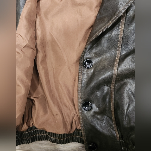 Princess Polly Staten Island Brown Faux Leather Bomber Jacket Size S/M - Picture 5 of 9